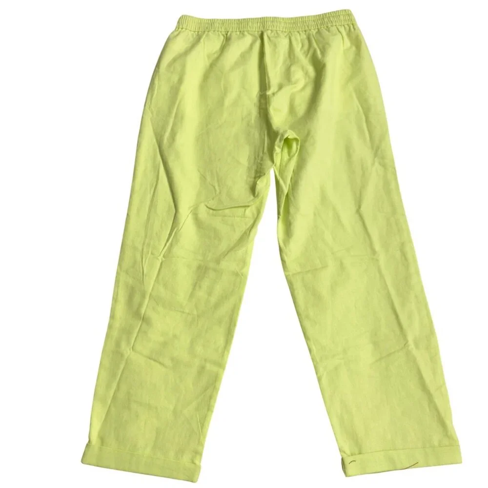 J.Crew Womens Neon Green Drawstring Elastic Waist Pants Size 10 Linen pockets - Picture 2 of 11